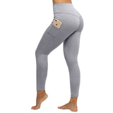 Casual Solid Women Leggings Workout High Waist Ealstic Push Up With Pockets Ankle Length Polyester Leggings Plus Size