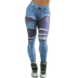 Fashion Leggings Women Jeans Hole Printed Skinny Denim Print Slim Leggins Fit Sexy Fake Jeggings Female Leggings