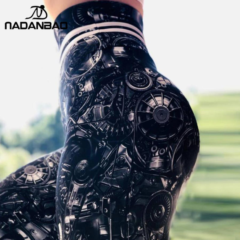 Women  Machine Print Leggings Women Slim Fitness High Waist Elastic Workout Leggings for Gym Sportwear Running Pants