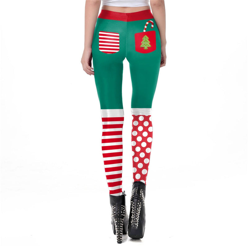 Stripe Leggings Christmas Pants For Women Autumn Winter Festival Slim Elastic Leggins Festival Gift Plus Size Legin