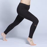 Fashion Women Fitness Leggings Mid Waist Mesh Patchwork Pleated Stitching Solid Color Casual Comfortable Cotton Leggings