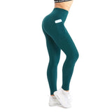 Casual Women Leggings Solid High Elastic Push Up With Pocket Fitness Legging Ankle Length Black Workout Leggings