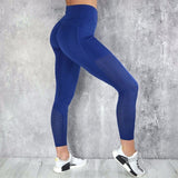 Fitness Solid Women Leggings Workout High Waist Elastic Push Up Patchwork Pockets Ankle Length Spandex Leggings