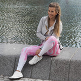 Casual Women Leggings Workout High Waist Elastic Push Up Print Ankle Length Spandex Legging Fashion Pink Leggings