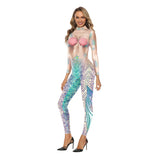 Mermaid Cosplay Costume Jumpsuits For Women Colorful Printing Party Clothing Fashion Catsuits