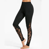 Women Push Up Leggings High Waist Ankle-Length Polyester Lace Patchwork Jeggings Slim Breathable Fitness Leggings Female