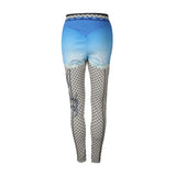 Fashion Patchwork Women Leggings Sexy High Waist Push Up Jeggings Slim Fake Mesh Printed Leggings Female Cotton