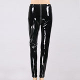 Women Sexy Shiny PU leather Leggings with Back Zipper Push Up Faux Leather Pants Latex Rubber Pants Jeggings Black Red