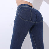 Fashion Cotton Women Jeans Leggings Low Waist Elastic Sexy Push Up Jeans Workout Fake Pocket Peach Softener Pencil Pants