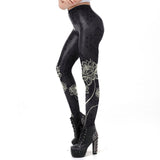 White Lotus Printed Leggings Women Fitness Pants Female Sexy Black Mid Waist Leggins Workout Elastic Mandala Legins