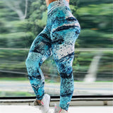 New Arrival Sporting Legging Women High Waist Fitness Leggings Blue Wave Print Workout Leggin For Girl Plus Size Pants