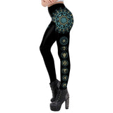 Mandala Chakra Leggings For Women Aztec Round Ombre Flower Black Fitness Leggins Workout Pants Elastic Slim Legins Plus