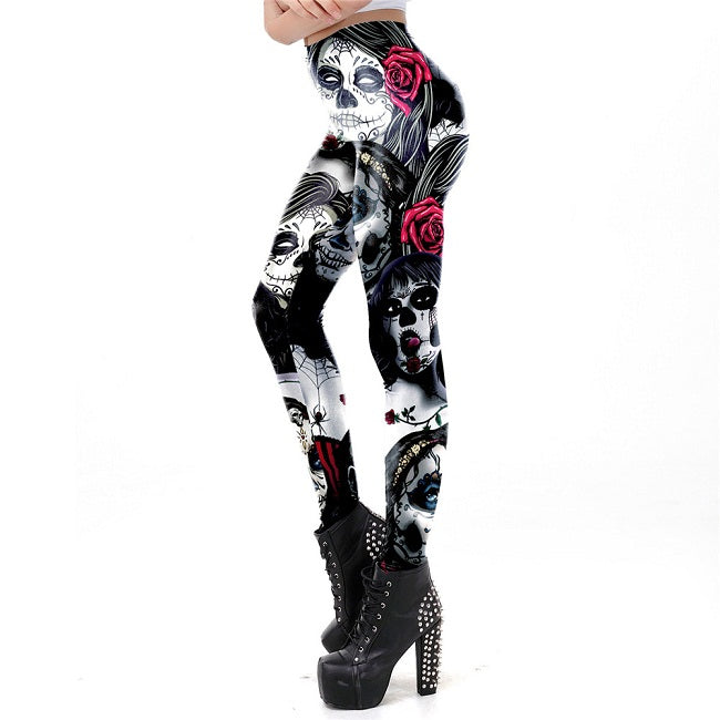 The Dead Girl Skull Horrible Scary Women leggings Print Fitness Workout Legging High waist legins for Girl