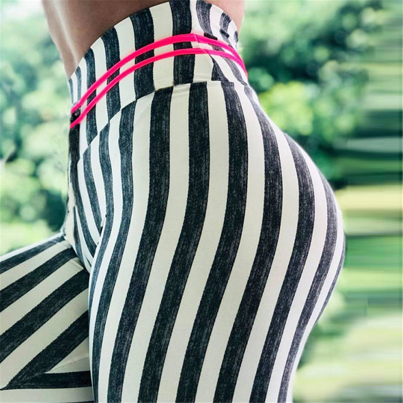 New Stripe Leggings Women Fitness Workout Legging For Woman Sporting High Waist Elastic Workout Leggins Plus Size Pants