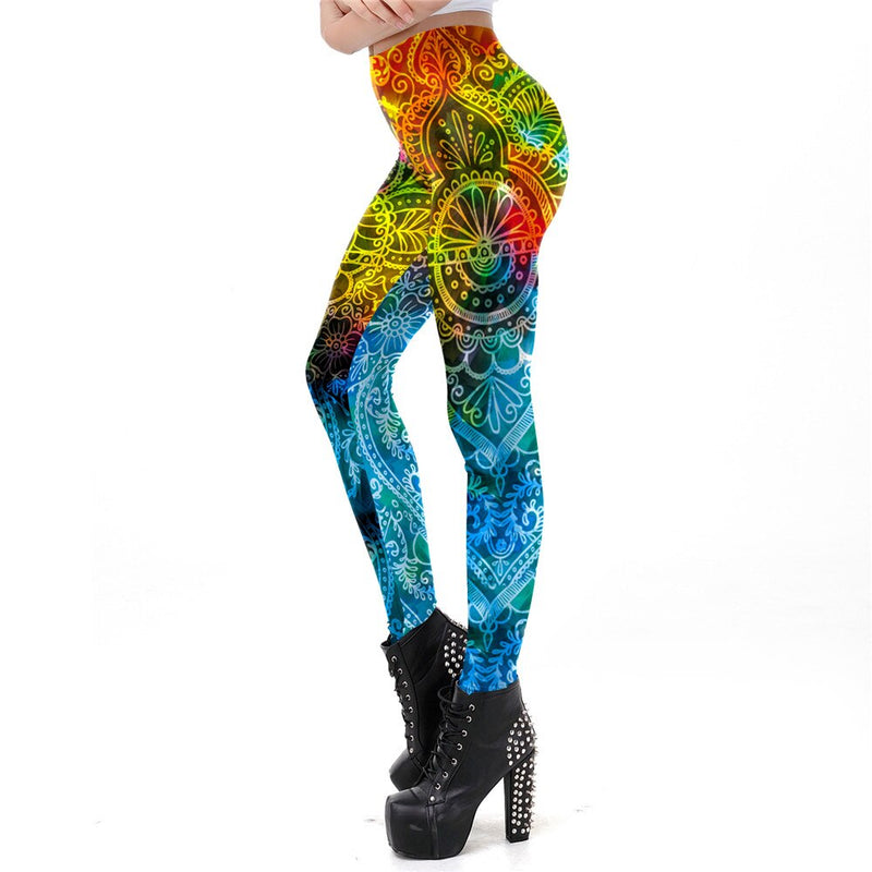 New Women Leggings Elastic Workout Leggins Gothic Fitness Leggings Mandala Printing Gradient Outdoor Legins XLSize