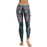 New Design Leggings Women Cool Owl Digital Print Flower Fitness Workout Leggins Slim Elastic Plus Size Pant Legins