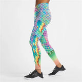 Fashion High Waist Women Leggings Mermaid Colorful Scale Workout Legging Female High Waist Pants Slim Fitness Leggins