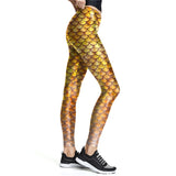 All-Match Mermaid Leggings Fitness Women Pants Sexy Slim Elastic Gold Fish Scale Leggins High Waist 3D Printed Legins