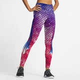 Gradient Color Women Leggings Mermaid Printed High Waist Pants For Fitness Fish Scale Workout Leggins Plus Size