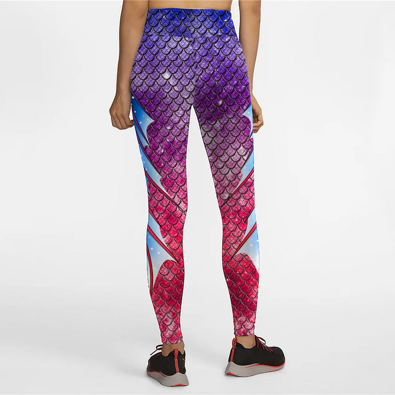 Gradient Color Women Leggings Mermaid Printed High Waist Pants For Fitness Fish Scale Workout Leggins Plus Size