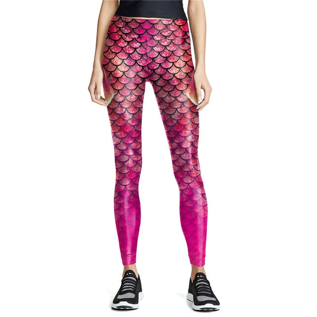 NADANABAO 2020 New Women Fish Scale Leggings Fitness Pink Gradient Casual Leggins Knitted High Waist Elastic Workout Legins