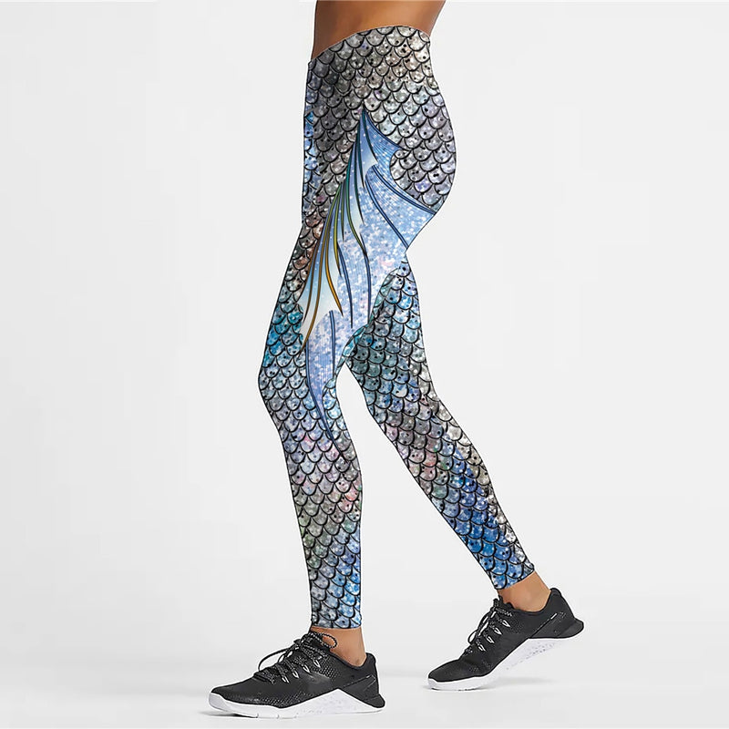 NADANABO Gradient Color Mermaid Leggings For Women Light Color Fish Scale High-Waist Leggins Fitness Workout Pants Plus Size
