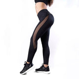 Casual Women Leggings Mid Waist Elastic Push Up Mesh Patchwork Ankle Length Leather Leggin Fitness Black Leggings