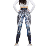 Fitness Women Leggings Workout Mid Waist Elastic Push Up Wing Print Ankle Length Spandex Leggin Casual Femme Leggings