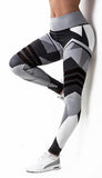 Fashion Women Leggings Fitness High Waist Elastic Push UP Mesh Patchwork Striped Printed Ankle Length Polyester Leggings