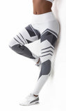 Fashion Women Leggings Fitness High Waist Elastic Push UP Mesh Patchwork Striped Printed Ankle Length Polyester Leggings