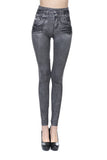 Casual Solid Women Leggings Fitness High Waist Elastic Push UP With Pockets Ankle Length Denim Leggings