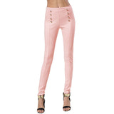 Casual Women Pants Solid High Waist Elastic Push Up With Button Full Length Polyester Skinny Pencil Pants