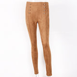 Casual Women Pants Solid High Waist Elastic Push Up With Button Full Length Polyester Skinny Pencil Pants