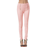 Casual Women Pants Solid High Waist Elastic Push Up With Button Full Length Polyester Skinny Pencil Pants