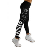 Fitness Women Leggings Side Letter Print High Waist Elastic Push Up Ankle Length Polyester Leggin Casual Black Leggings