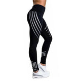 Workout Black Women Leggings Fitness High Waist Elastic Push Up Striped Patchwork Ankle Length Spandex Leggings