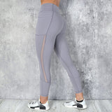 Casual Women Leggings Workout High Waist Elastic Push Up Mesh Patchwork With Pocket Ankle Length Spandex Leggings