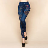 Women Jeans Leggings Flowers Printed Slim Cotton Woman Jeggings Female Fake Jeans High Waist Leggings