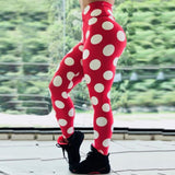 Fitness Red Women Leggings Fashion Dot Print High Waist Elastic Push Up Ankle Length Spandex Leggin Casual Femme Leggings