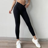 Casual Women Leggings V Pleated Waist Push Up Patchwork Ankle Length Leggings Fitness Jeggings Workout Leggings Feminina