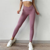 Casual Women Leggings V Pleated Waist Push Up Patchwork Ankle Length Leggings Fitness Jeggings Workout Leggings Feminina