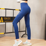 Casual Black Women Seamless Leggings Workout High Waist Elastic Push Up Letter Print Ankle Length Nylon Leggings