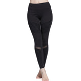 Fashion Women Fitness Leggings Mid Waist Mesh Patchwork Pleated Stitching Solid Color Casual Comfortable Cotton Leggings