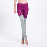 Fitness Women Leggings Fashion Color Block Patchwork Mid Waist Elastic Push Up Cotton Leggins Casual Purple Leggings