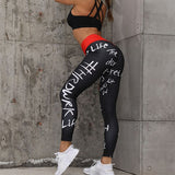 Leggings Women Letter Printing Polyester Ankle Length Leggings Casual High Waist Push Up Plus Size Leginsy Damskie