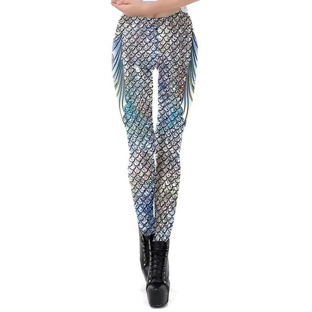 Galaxy Mermaid Leggings Women Sexy Fish Scales Printed Workout Legging  Colorful Shining Skinny Leggins